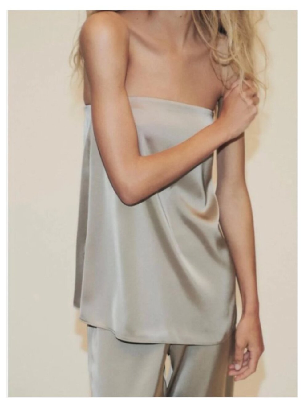 ZARA Strapless Taupe Satin Blouse Size Small NWT